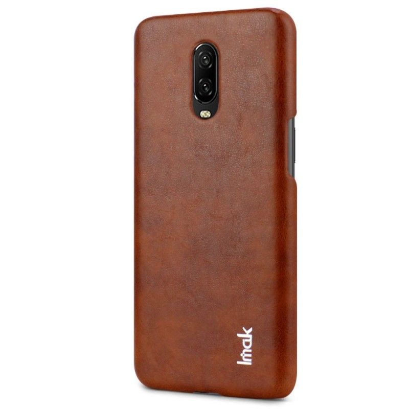 Case Hoesje OnePlus 6T Koffie Zwart Telefoonhoesje Imak Ruiyi Serie Leereffect