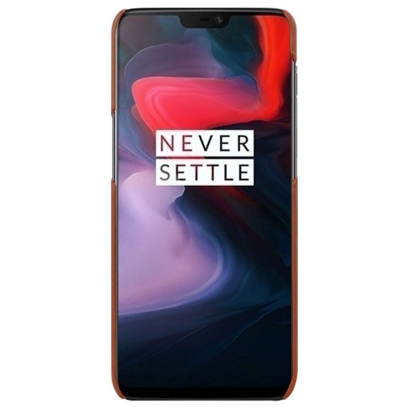 Case Hoesje OnePlus 6T Koffie Zwart Telefoonhoesje Imak Ruiyi Serie Leereffect