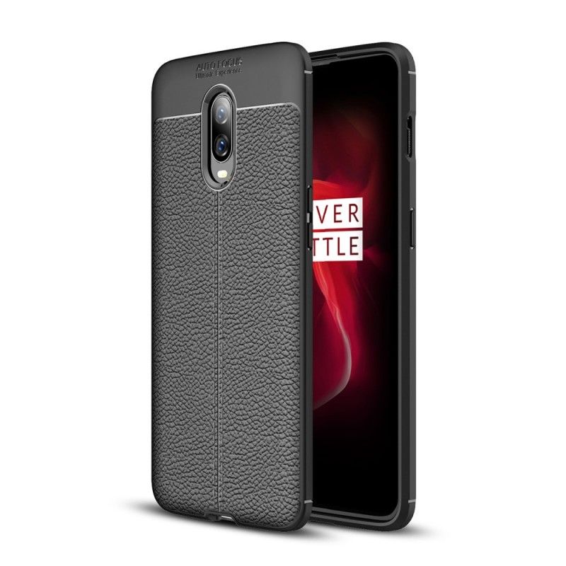 Cover Hoesje OnePlus 6T Rood Zwart Telefoonhoesje Dubbellijns Lychee Leereffect