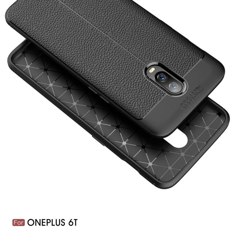 Cover Hoesje OnePlus 6T Rood Zwart Telefoonhoesje Dubbellijns Lychee Leereffect