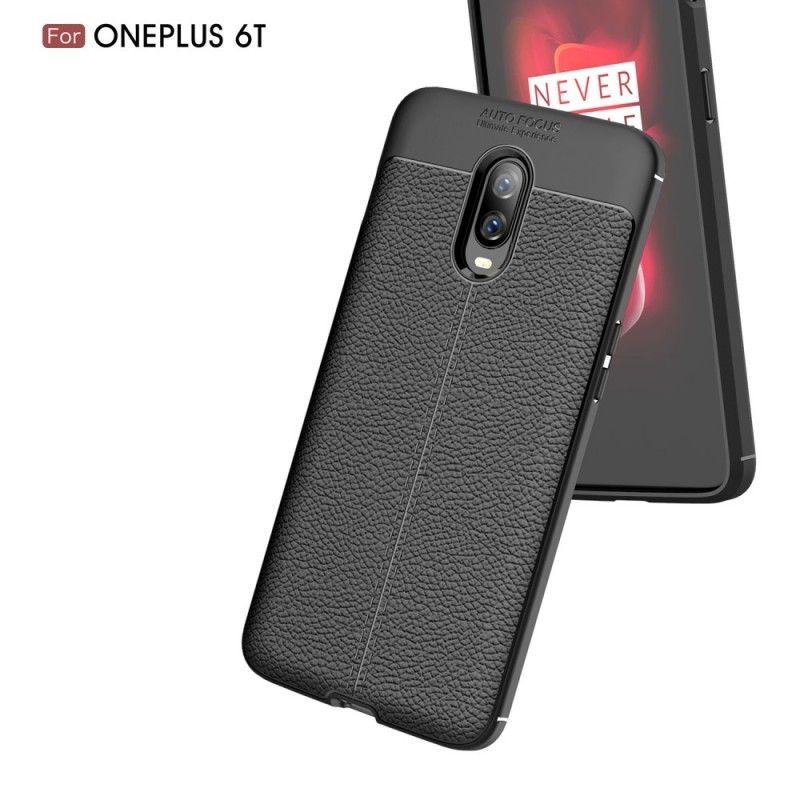 Cover Hoesje OnePlus 6T Rood Zwart Telefoonhoesje Dubbellijns Lychee Leereffect