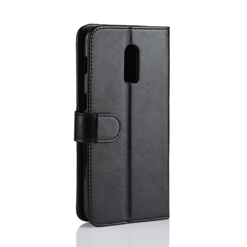 Flip Case Leren OnePlus 6T Wit Zwart Klassiek Kunstleer