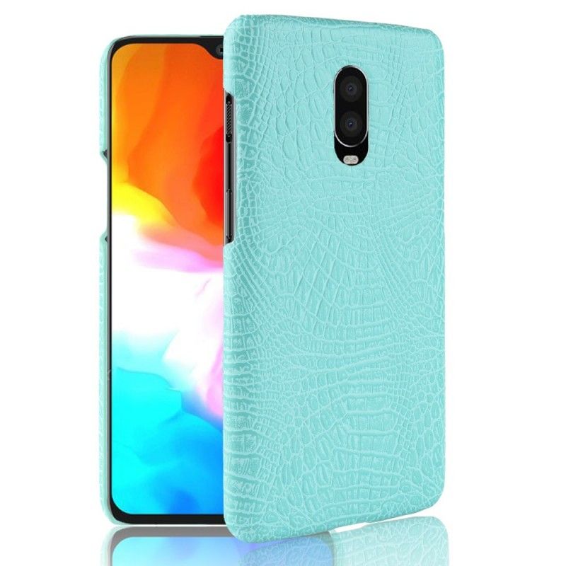 Hoesje OnePlus 6T Rood Zwart Krokodillenleer Effect