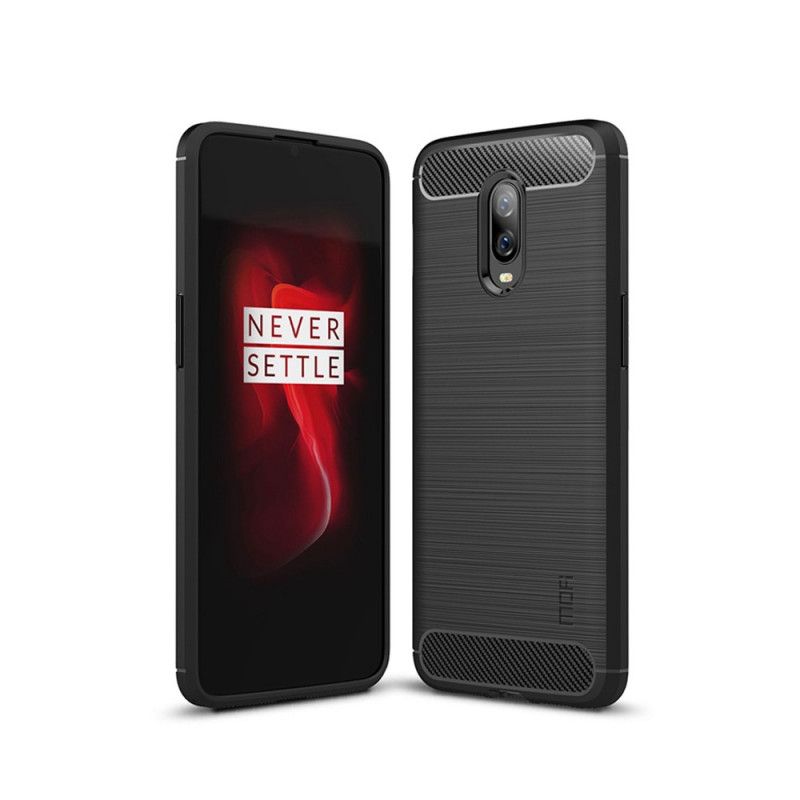 Hoesje voor OnePlus 6T Grijs Zwart Mofi Geborstelde Koolstofvezel