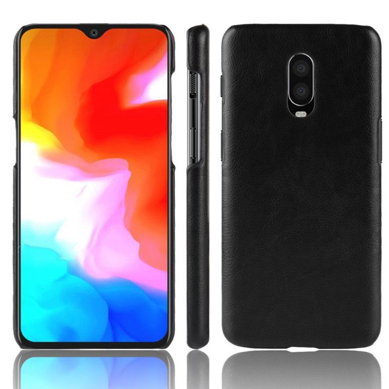 Hoesje voor OnePlus 6T Koffie Zwart Prestatie Lychee Leereffect