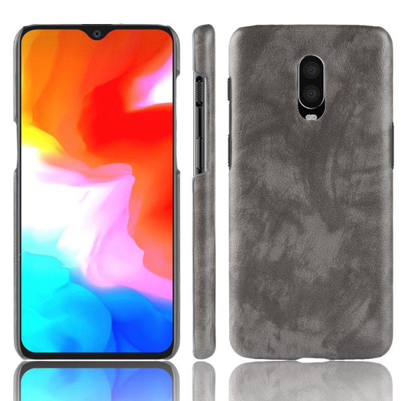 Hoesje voor OnePlus 6T Koffie Zwart Prestatie Lychee Leereffect