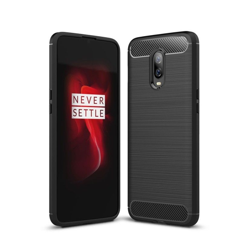 Hoesje voor OnePlus 6T Rood Zwart Geborsteld Koolstofvezel