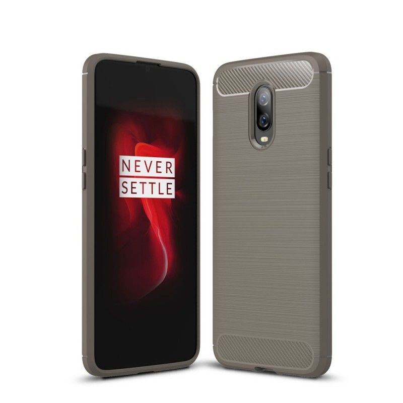 Hoesje voor OnePlus 6T Rood Zwart Geborsteld Koolstofvezel