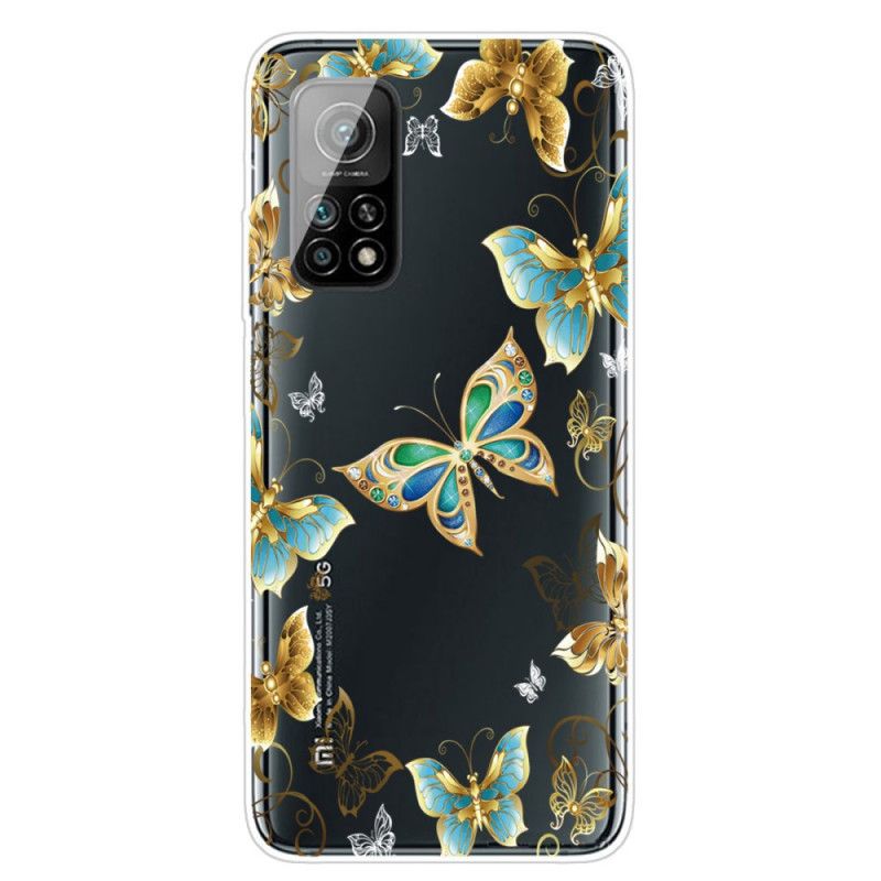 Cover Hoesje Xiaomi Mi 10T / 10T Pro Marineblauw Goud Telefoonhoesje Vlinders