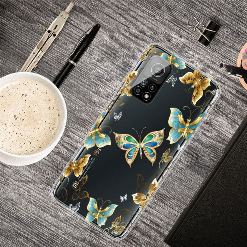 Cover Hoesje Xiaomi Mi 10T / 10T Pro Marineblauw Goud Telefoonhoesje Vlinders