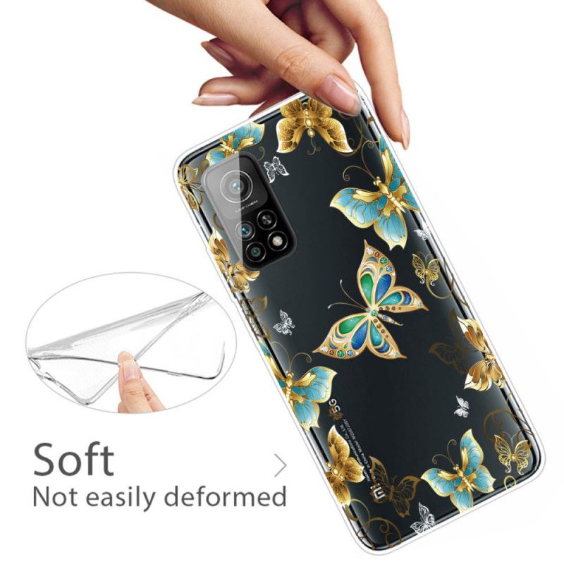 Cover Hoesje Xiaomi Mi 10T / 10T Pro Marineblauw Goud Telefoonhoesje Vlinders