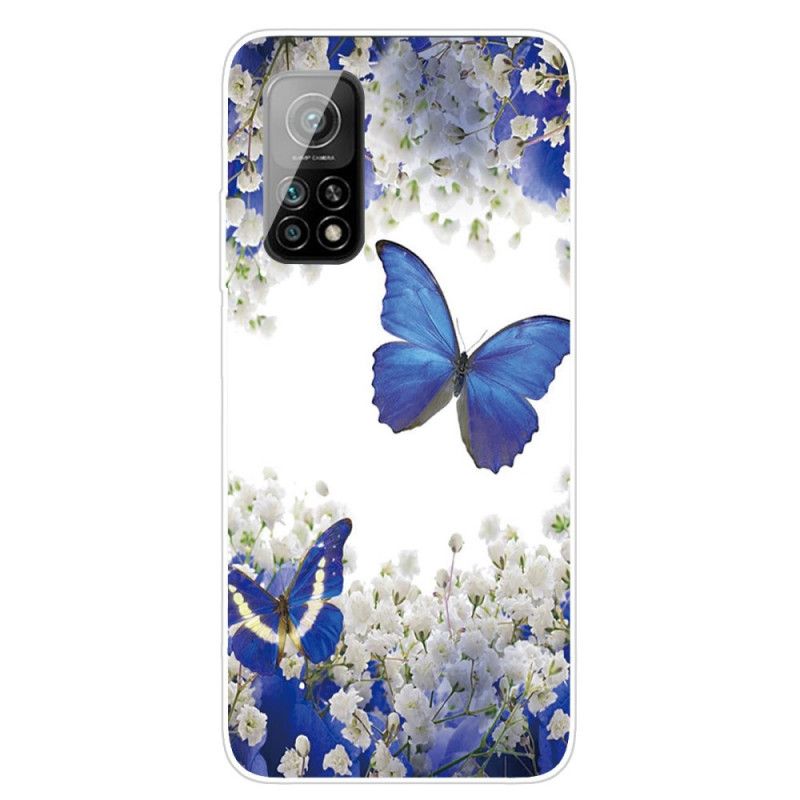 Cover Hoesje Xiaomi Mi 10T / 10T Pro Marineblauw Goud Telefoonhoesje Vlinders