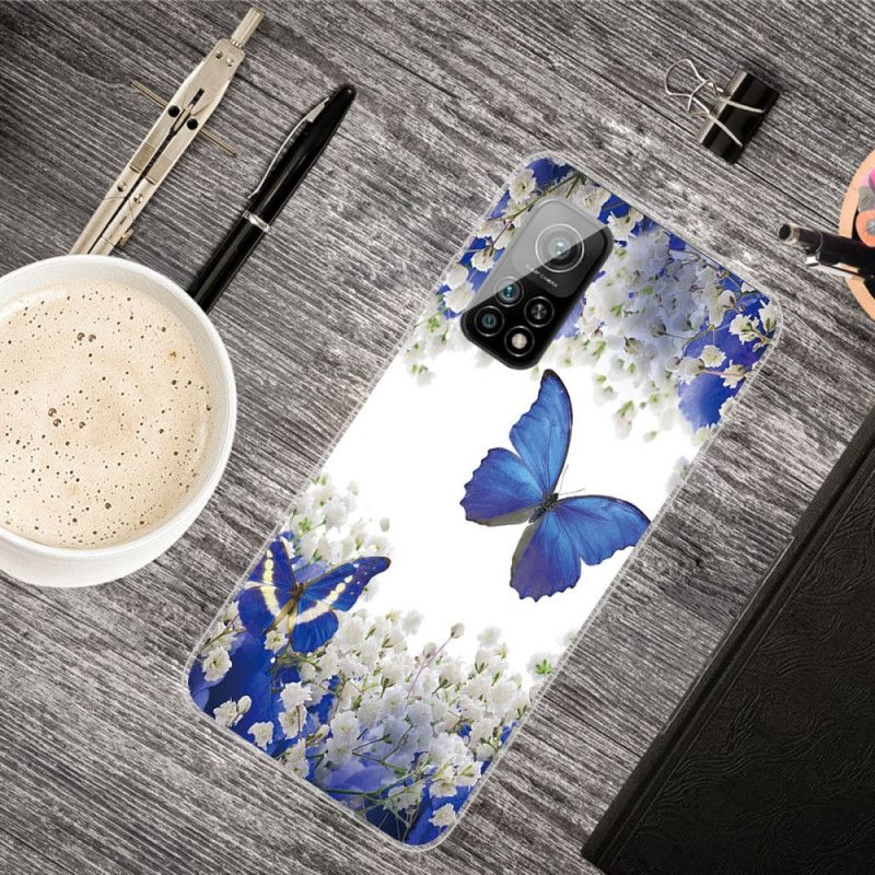 Cover Hoesje Xiaomi Mi 10T / 10T Pro Marineblauw Goud Telefoonhoesje Vlinders