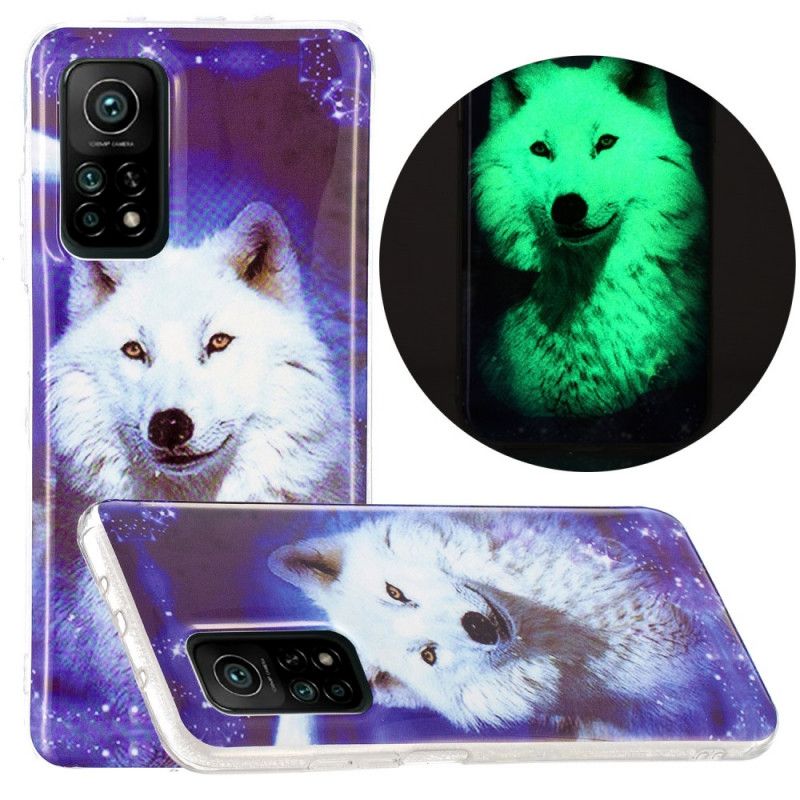 Hoesje voor Xiaomi Mi 10T / 10T Pro Donkerblauw Groen Serie Fluorescerende Wolven