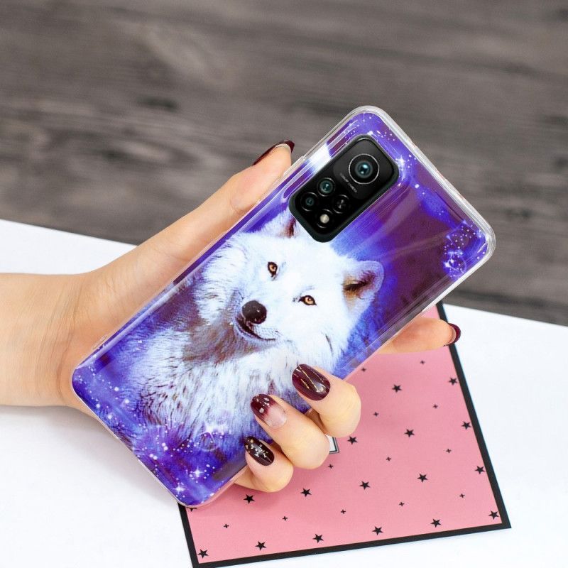 Hoesje voor Xiaomi Mi 10T / 10T Pro Donkerblauw Groen Serie Fluorescerende Wolven