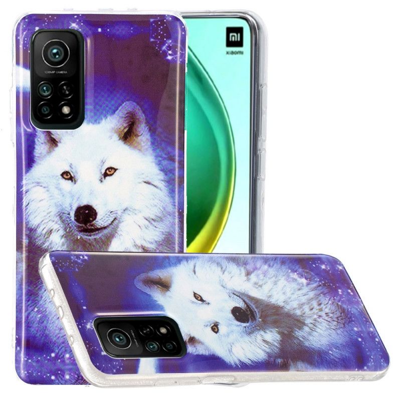 Hoesje voor Xiaomi Mi 10T / 10T Pro Donkerblauw Groen Serie Fluorescerende Wolven