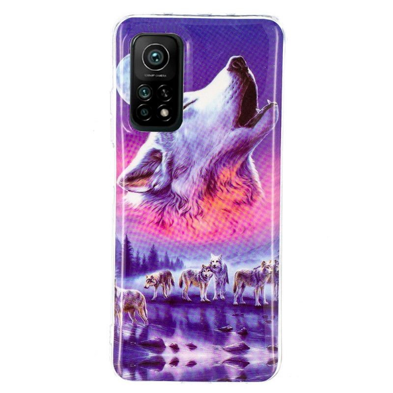 Hoesje voor Xiaomi Mi 10T / 10T Pro Donkerblauw Groen Serie Fluorescerende Wolven