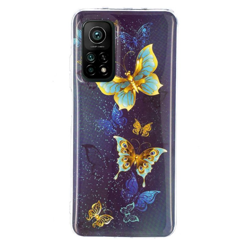 Hoesje voor Xiaomi Mi 10T / 10T Pro Lichtblauw Donkerblauw Serie Fluorescerende Vlinder