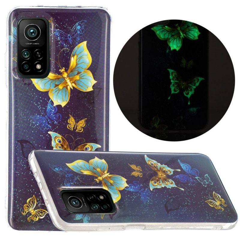 Hoesje voor Xiaomi Mi 10T / 10T Pro Lichtblauw Donkerblauw Serie Fluorescerende Vlinder