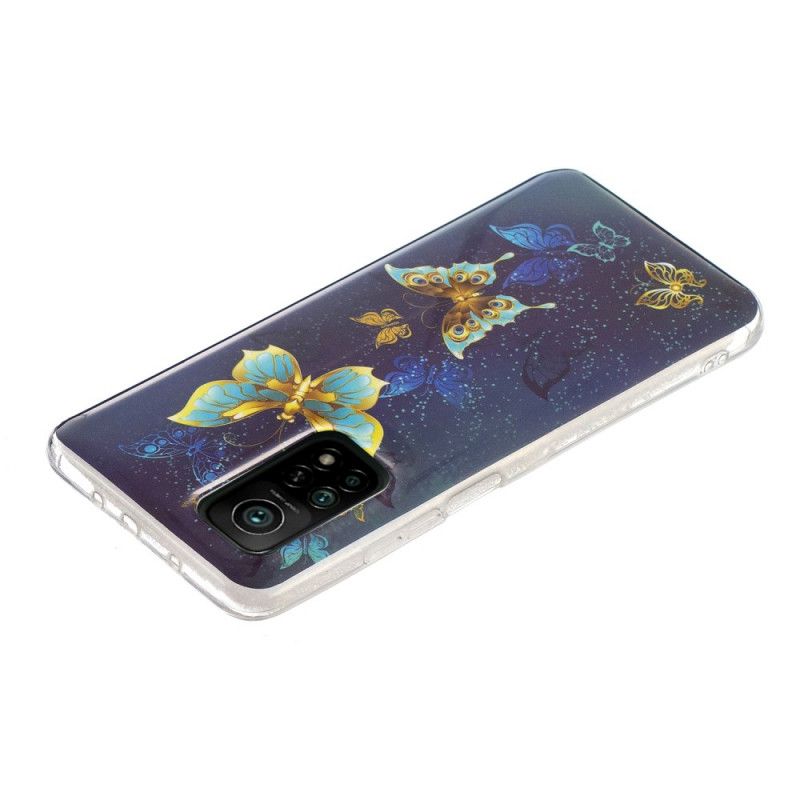 Hoesje voor Xiaomi Mi 10T / 10T Pro Lichtblauw Donkerblauw Serie Fluorescerende Vlinder