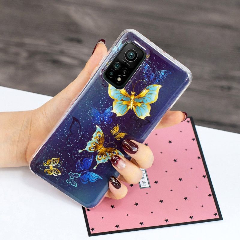 Hoesje voor Xiaomi Mi 10T / 10T Pro Lichtblauw Donkerblauw Serie Fluorescerende Vlinder