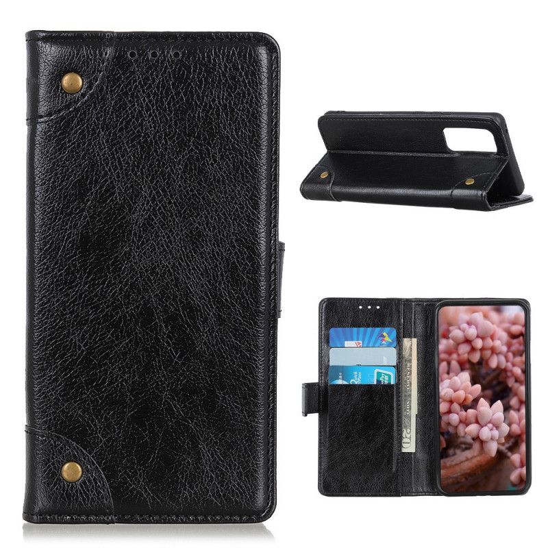 Leren Hoesje voor Xiaomi Mi 10T / 10T Pro Rood Zwart Vintage Klinknagels In Nappaleer Stijl