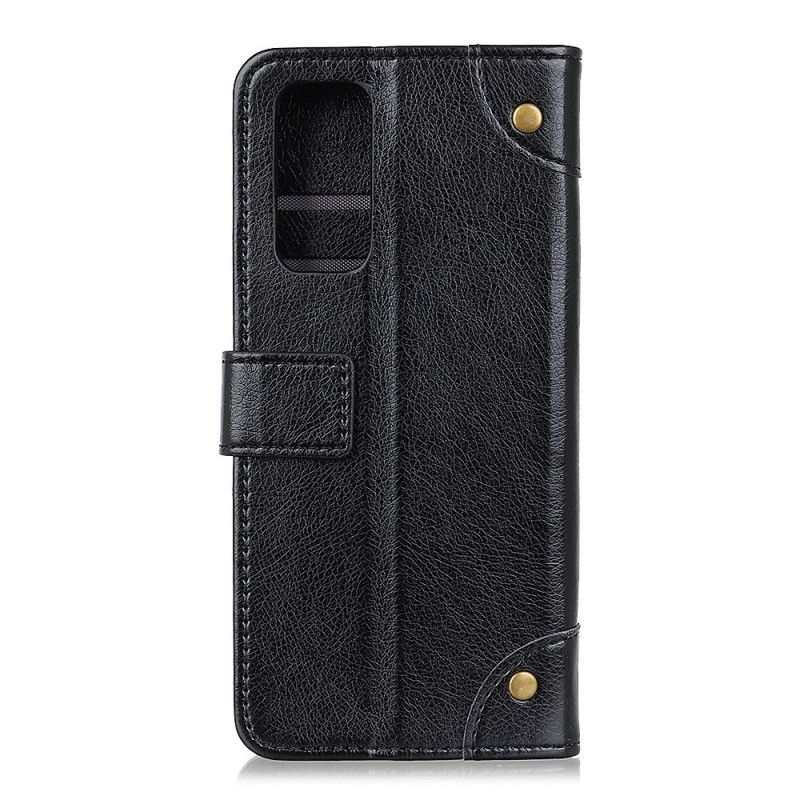 Leren Hoesje voor Xiaomi Mi 10T / 10T Pro Rood Zwart Vintage Klinknagels In Nappaleer Stijl