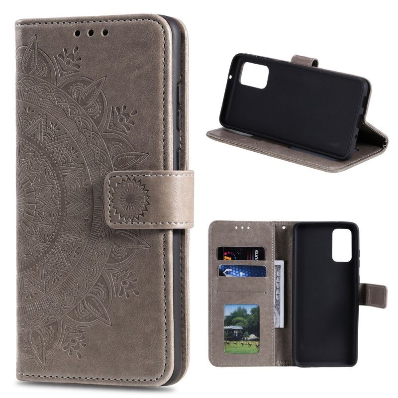 Leren Hoesje Xiaomi Mi 10T / 10T Pro Magenta Grijs Telefoonhoesje Zon Mandala