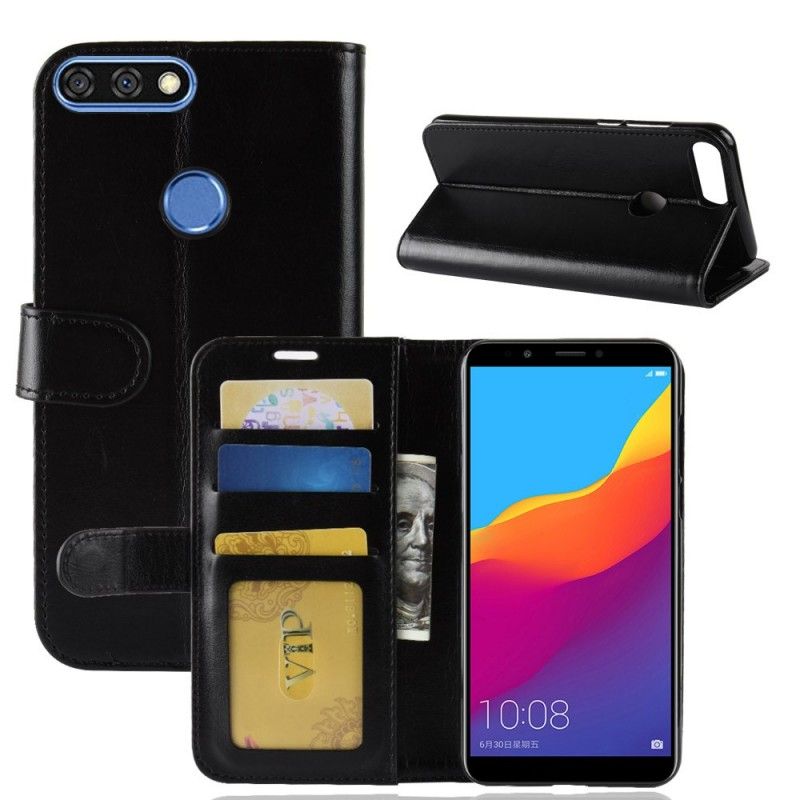 Cover Folio-hoesje Huawei Y7 2018 Wit Zwart Telefoonhoesje Leereffect