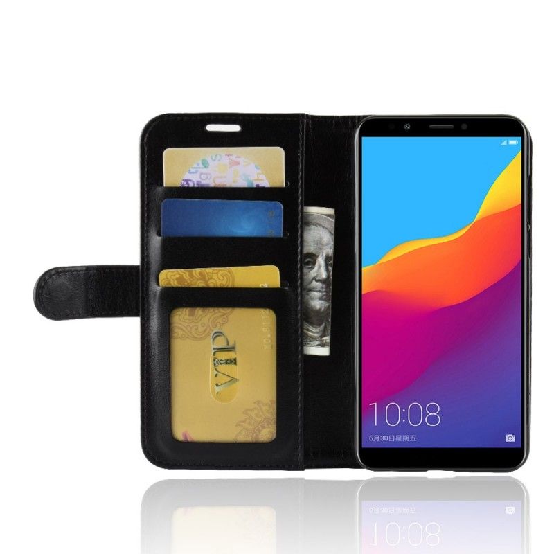 Cover Folio-hoesje Huawei Y7 2018 Wit Zwart Telefoonhoesje Leereffect