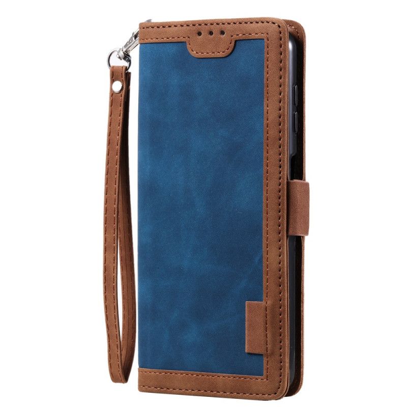 Flip Case Leren Samsung Galaxy S25 Plus 5g Vintage Suède-effect Met Bandje