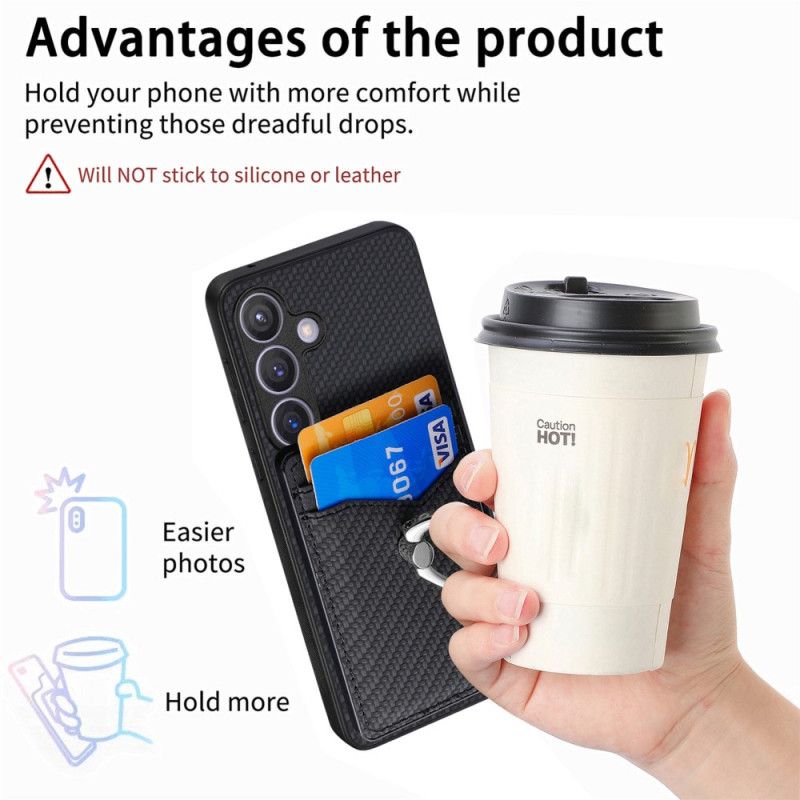 Hoesje Samsung Galaxy S25 Plus 5g Kaarthouder En Ringhouder Van Koolstofvezel