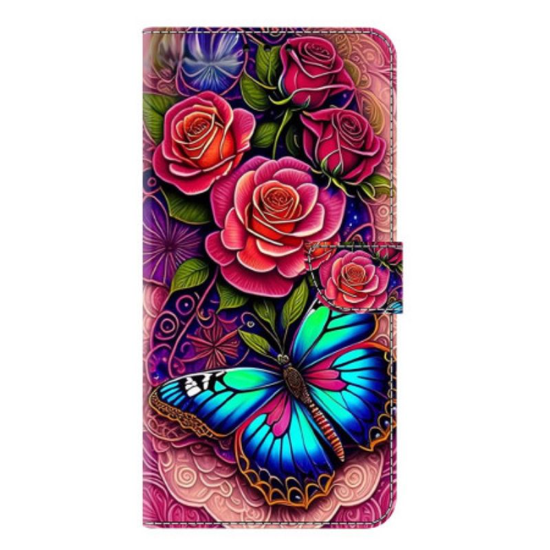 Leren Hoesje Samsung Galaxy S25 Plus 5g Blauwachtige Vlinder Bescherming Hoesje