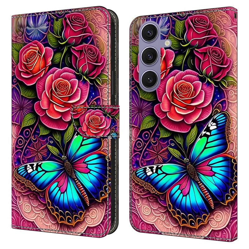 Leren Hoesje Samsung Galaxy S25 Plus 5g Blauwachtige Vlinder Bescherming Hoesje