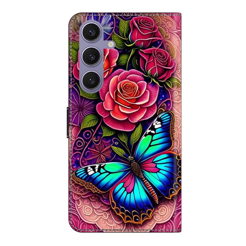 Leren Hoesje Samsung Galaxy S25 Plus 5g Blauwachtige Vlinder Bescherming Hoesje