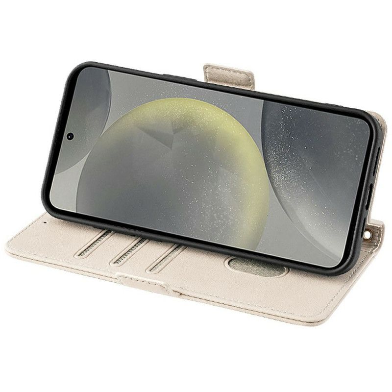 Leren Hoesje Samsung Galaxy S25 Plus 5g Gouden Sluiting Met Bandje Bescherming Hoesje