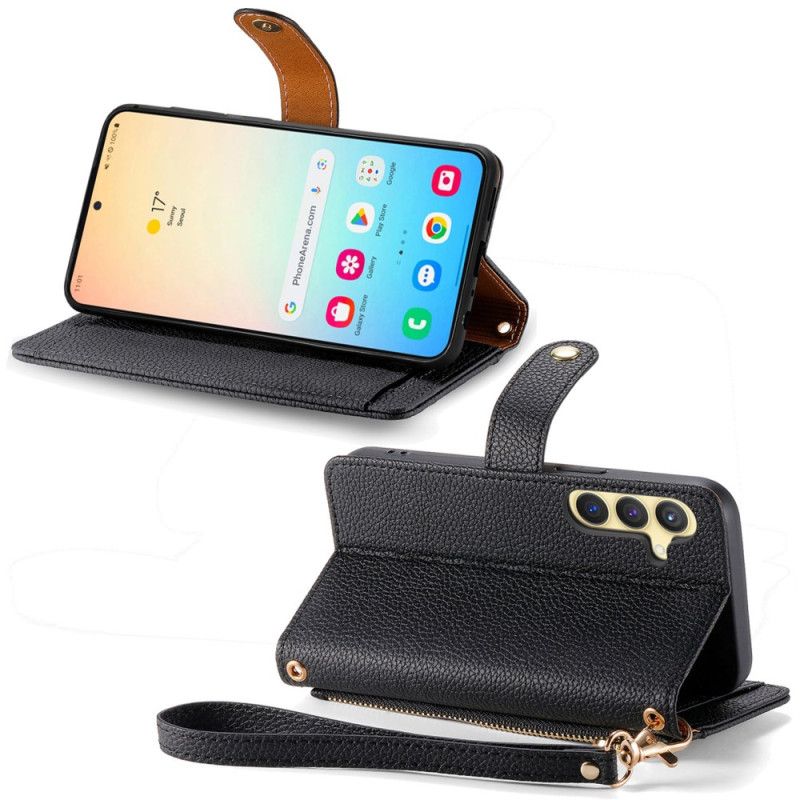 Leren Hoesje Samsung Galaxy S25 Plus 5g Leren Portemonnee Met Anti-rfid Ritsvak Bescherming Hoesje