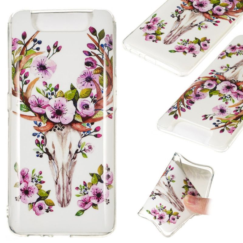 Case Hoesje Samsung Galaxy A80 / A90 Telefoonhoesje Eland Met Fluorescerende Bloemen