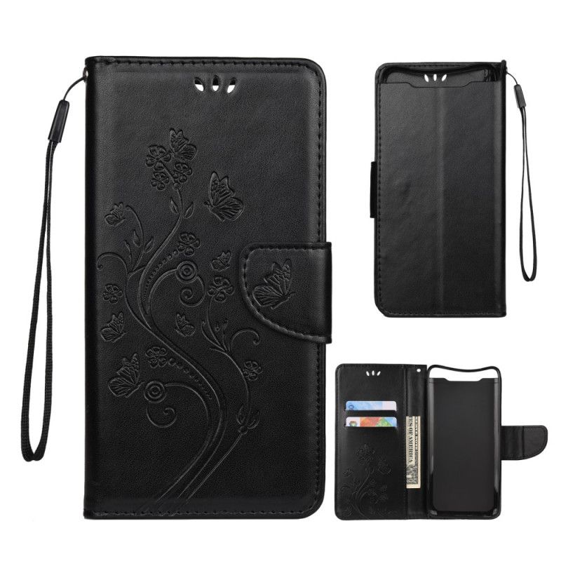 Cover Folio-hoesje Samsung Galaxy A80 / A90 Grijs Zwart Telefoonhoesje Betoverde Vlinders