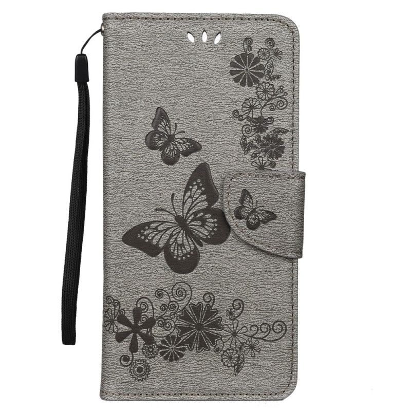 Cover Folio-hoesje Samsung Galaxy A80 / A90 Grijs Zwart Telefoonhoesje Prachtige String Vlinders