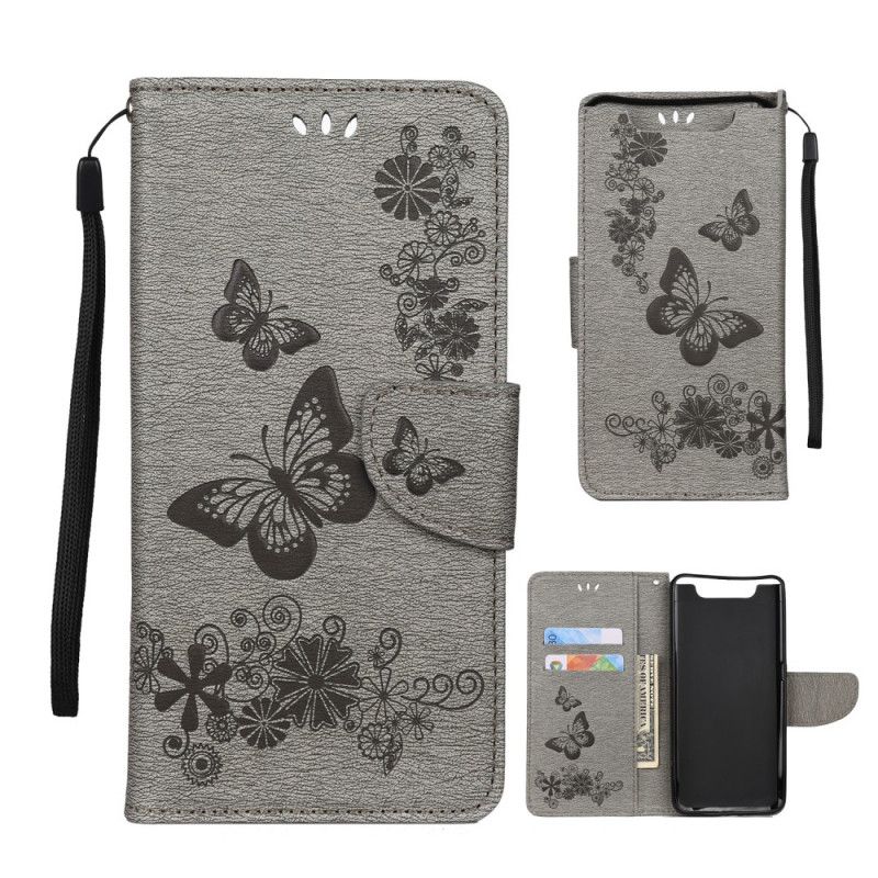 Cover Folio-hoesje Samsung Galaxy A80 / A90 Grijs Zwart Telefoonhoesje Prachtige String Vlinders