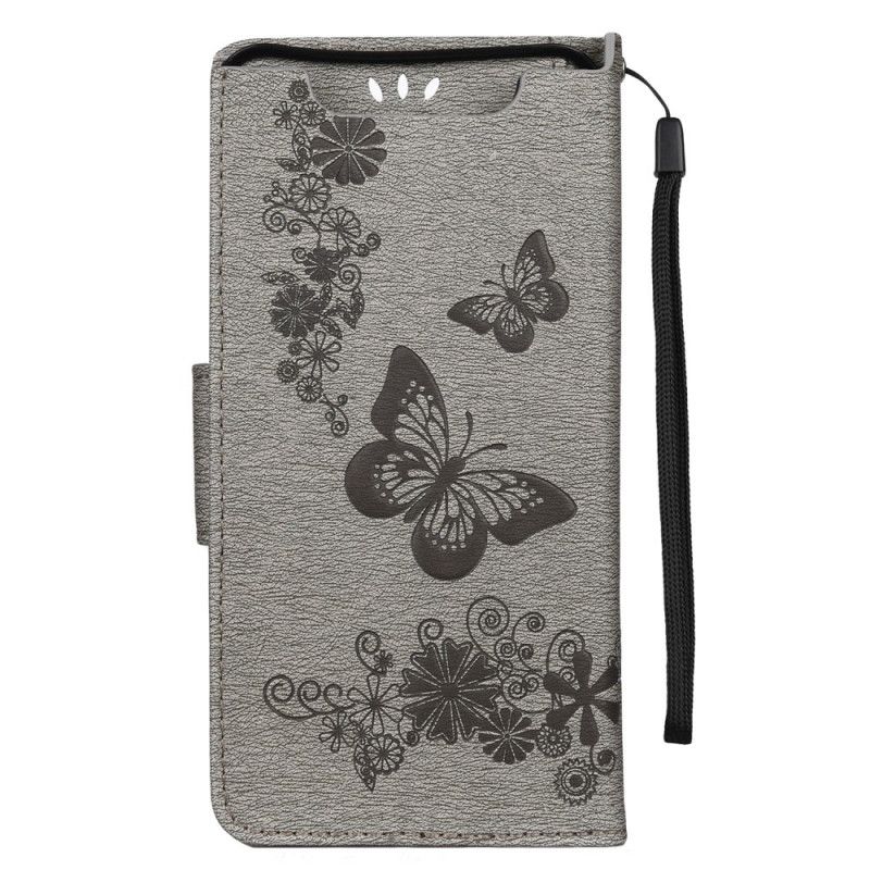 Cover Folio-hoesje Samsung Galaxy A80 / A90 Grijs Zwart Telefoonhoesje Prachtige String Vlinders