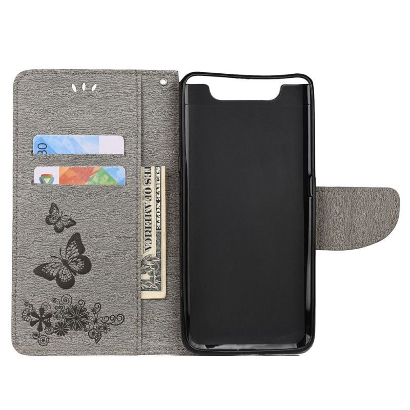 Cover Folio-hoesje Samsung Galaxy A80 / A90 Grijs Zwart Telefoonhoesje Prachtige String Vlinders