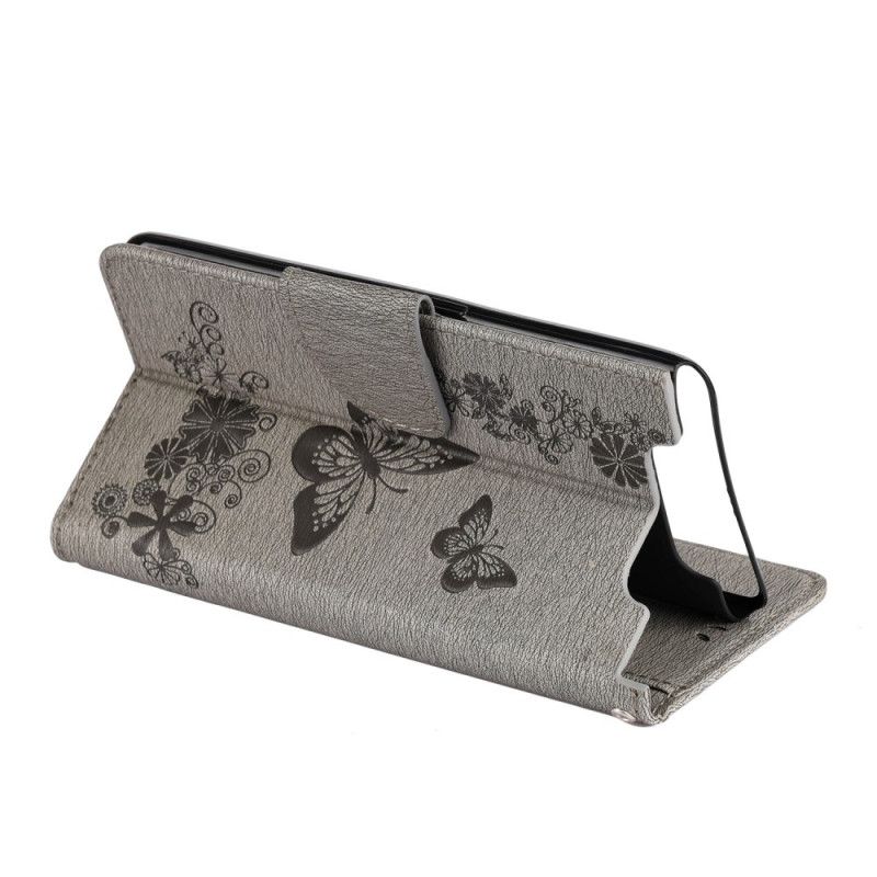 Cover Folio-hoesje Samsung Galaxy A80 / A90 Grijs Zwart Telefoonhoesje Prachtige String Vlinders