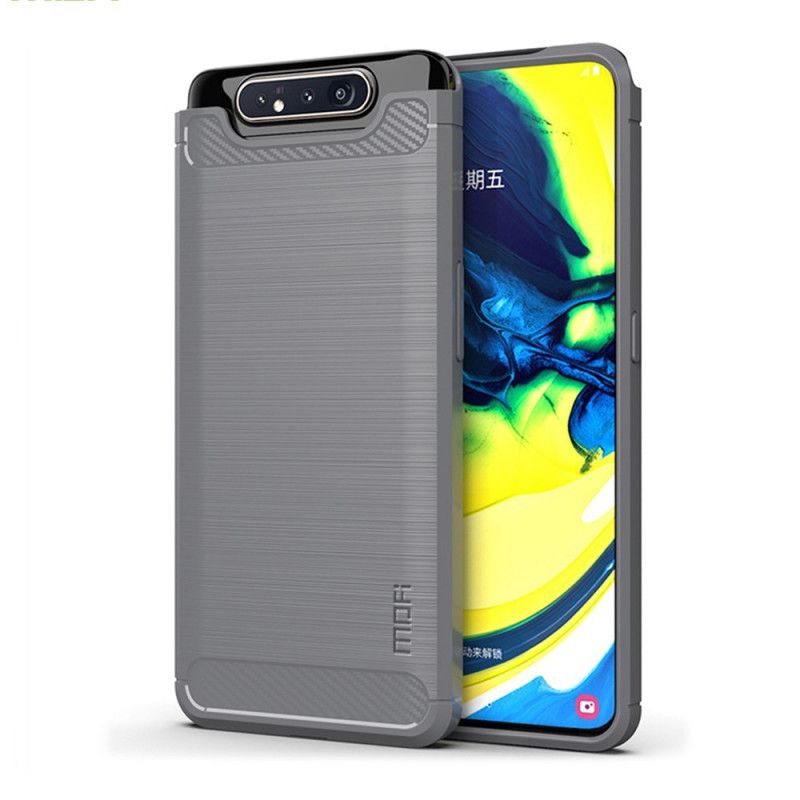 Cover Hoesje Samsung Galaxy A80 / A90 Grijs Zwart Telefoonhoesje Mofi Geborstelde Koolstofvezel