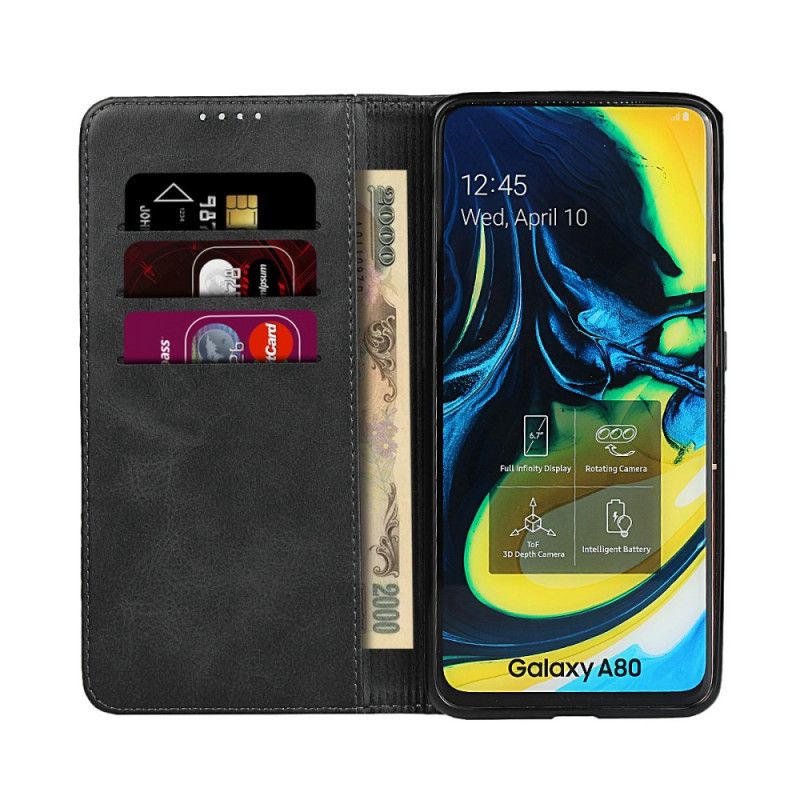 Folio-hoesje Samsung Galaxy A80 / A90 Donkerblauw Zwart Telefoonhoesje Imitatieleren Stiksels