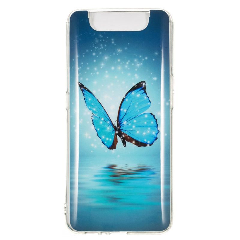 Hoesje voor Samsung Galaxy A80 / A90 Fluorescerende Blauwe Vlinder