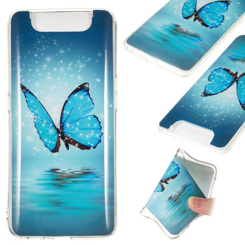 Hoesje voor Samsung Galaxy A80 / A90 Fluorescerende Blauwe Vlinder