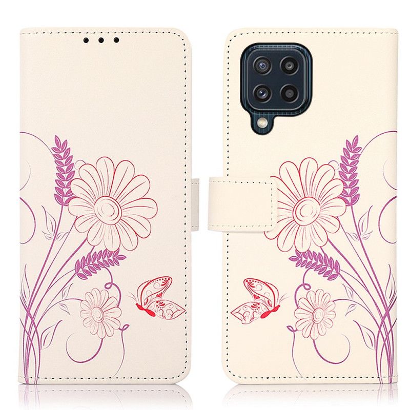 Folio-hoesje Samsung Galaxy M32 Telefoonhoesje Vlinders En Bloemen Tekenen