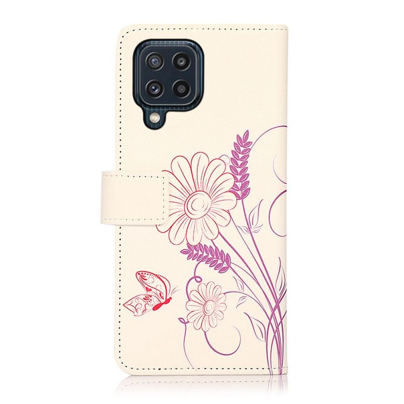 Folio-hoesje Samsung Galaxy M32 Telefoonhoesje Vlinders En Bloemen Tekenen